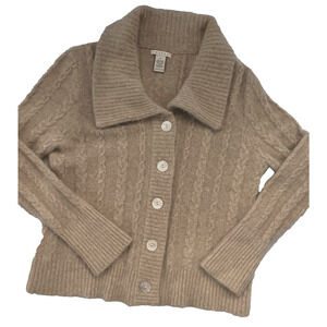 VNTG TWEEDS XL Beige Cable Knit Angora Rabbit, Lambs Wool, Blend Cardigan LUXURY